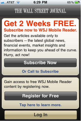  Abbildung 1:Startbildschirm der „The WSJ“-iPhone-Anwendung