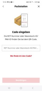 Eingabe der Retouren-Nummer an der DHL-App